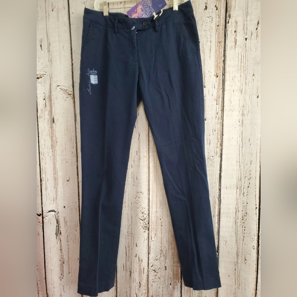 Women's Size 31 La Martina Polo Navy Blue Slim Leg Khaki Chino Pants Slacks New‎